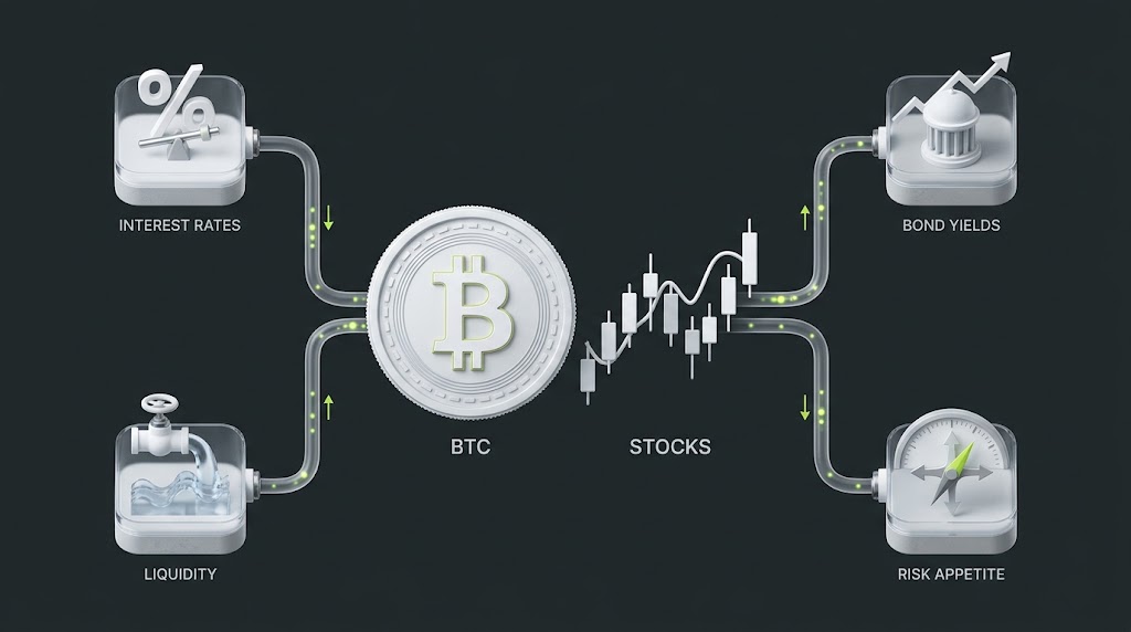 How interest rates, Treasury yields, and market liquidity affect Bitcoin and U.S. stocks.